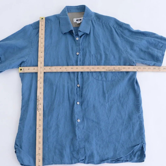 Vintage 90S Joseph Abboud Blue 100% Linen Short Sleeve Button Up  Shirt Size XL - Picture 3 of 10